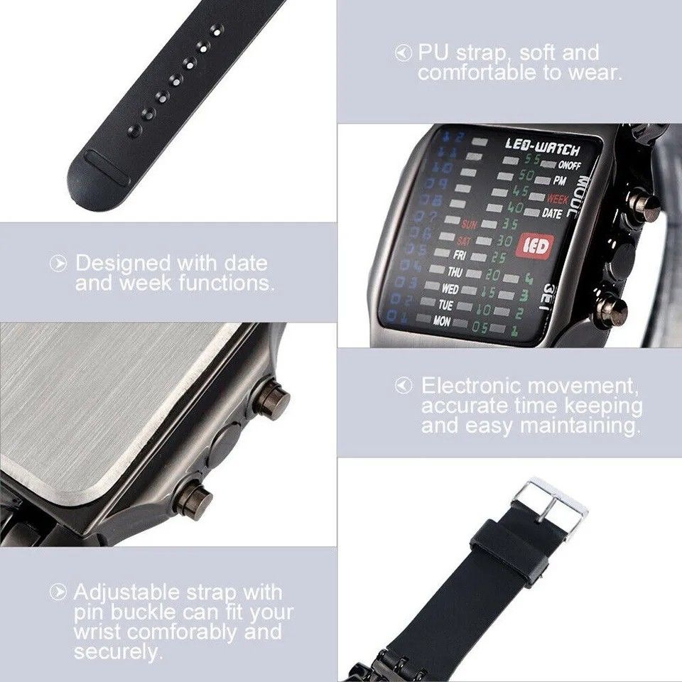 メンズ腕時計 デジタル ウォッチ 新品未使用 スクエア 電子LED ディスプレイ ファッション時計 ブラック