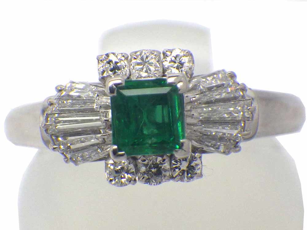 エメラルド ダイヤモンドリング Pt900 5.0g 10号 GRJソーティング付き　Jewelry Emerald0.26ct Dia0.33ct Ring