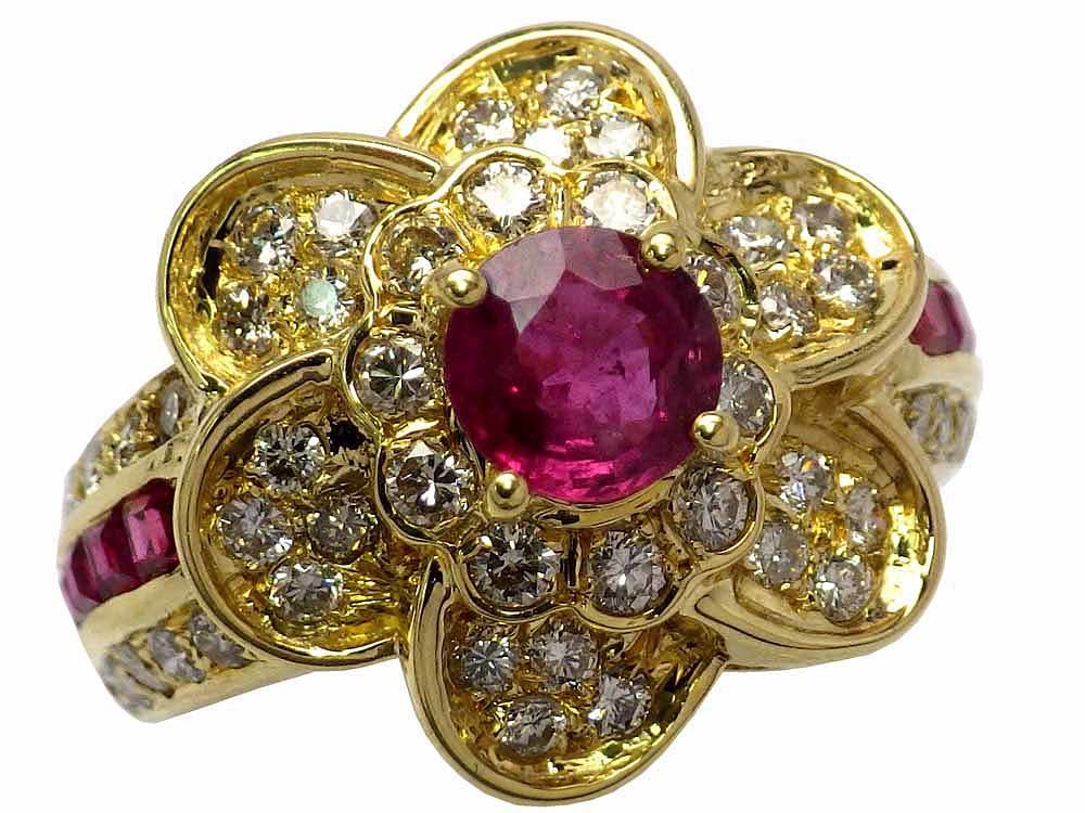 ルビー ダイヤモンドリング K18 9.65g 14号 カード鑑付　Jewelry Ruby0.82ct Dia0.97ct Ring
