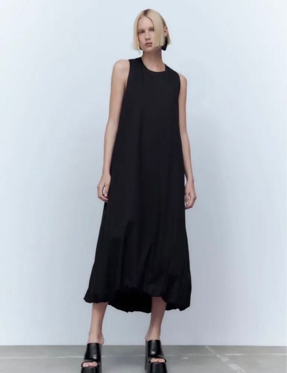 美品】ZARAザラ 今季 パフヘムワンピース ロングワンピース 美品】ZARAザラ 今季 パフヘムワンピース ロングワンピース