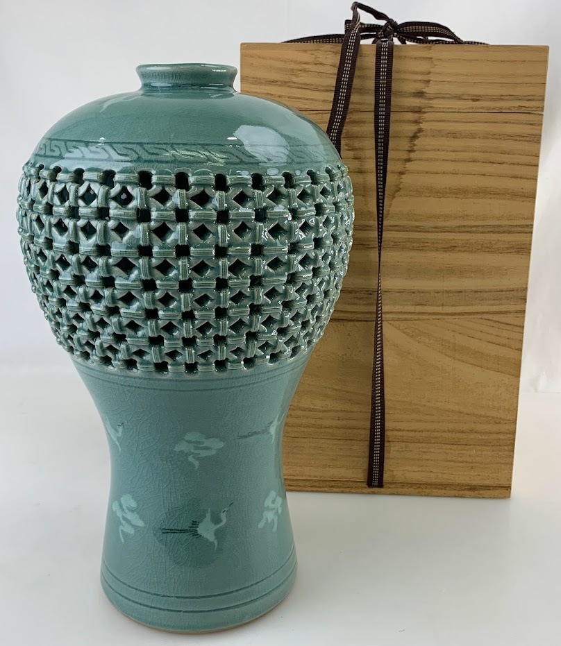 保管品】K1991 高麗青磁 趙京 光成 光玉 大壺 大花瓶 3点セット 花器