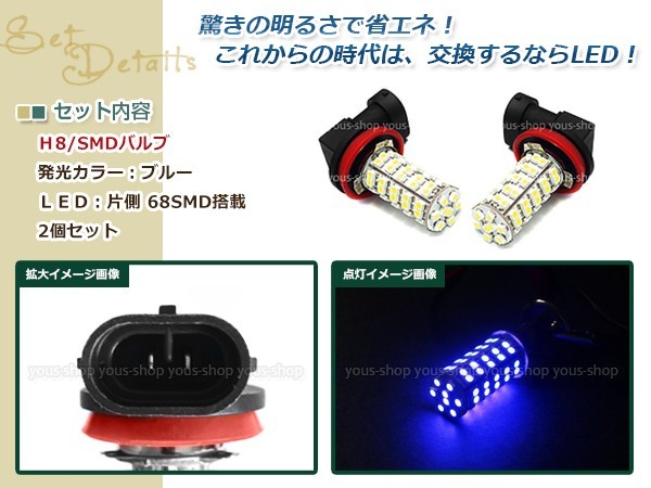 タントエグゼカスタム H8 LED 68連 ブルー フォグランプ デイライト& ON/OFF スイッチ付 強化 電源 リレーハーネス 配線_画像2