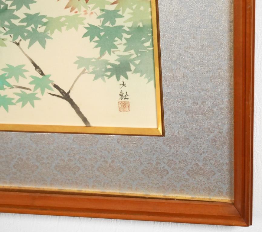 横山大観『緑雨』◆工芸画25号 絹本◆版上サイン有◆大型！日本画巨匠！文化勲章！大塚工藝！額装_画像6