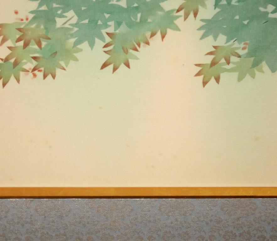 横山大観『緑雨』◆工芸画25号 絹本◆版上サイン有◆大型！日本画巨匠！文化勲章！大塚工藝！額装_画像5