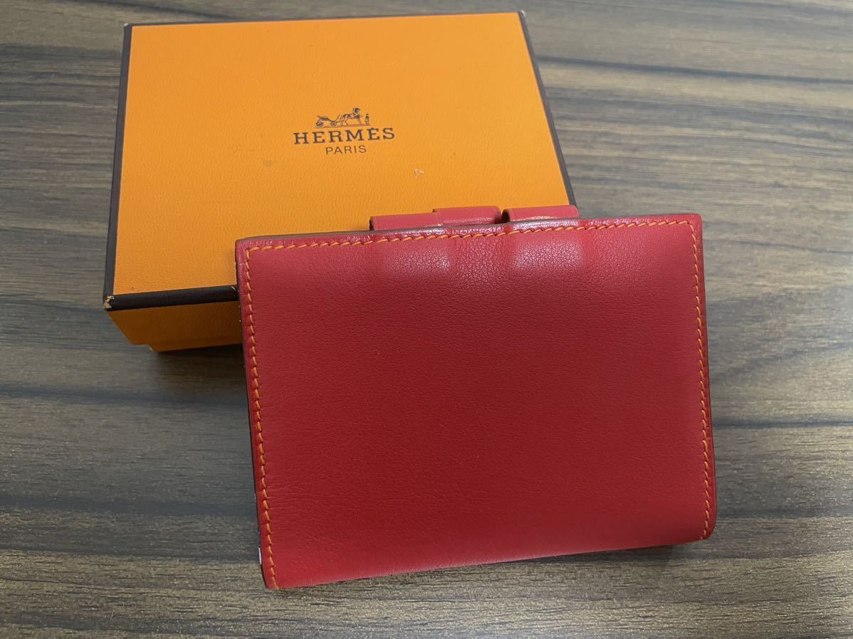 HERMES エルメスミニ手帳カバーシルバー刻印フワンボワースオレンジ