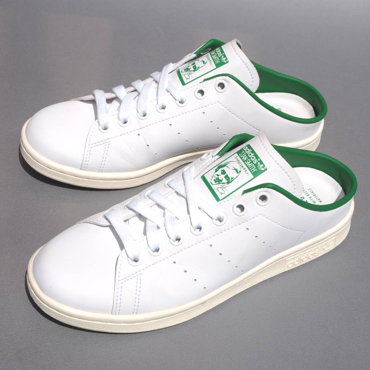 美品!! US 6 1/2/ 24,5cm 限定 20年 adidas Originals STAN SMITH MULE スタンスミス ミュール スリッポン サンダル 白 × 緑 レザー_画像2