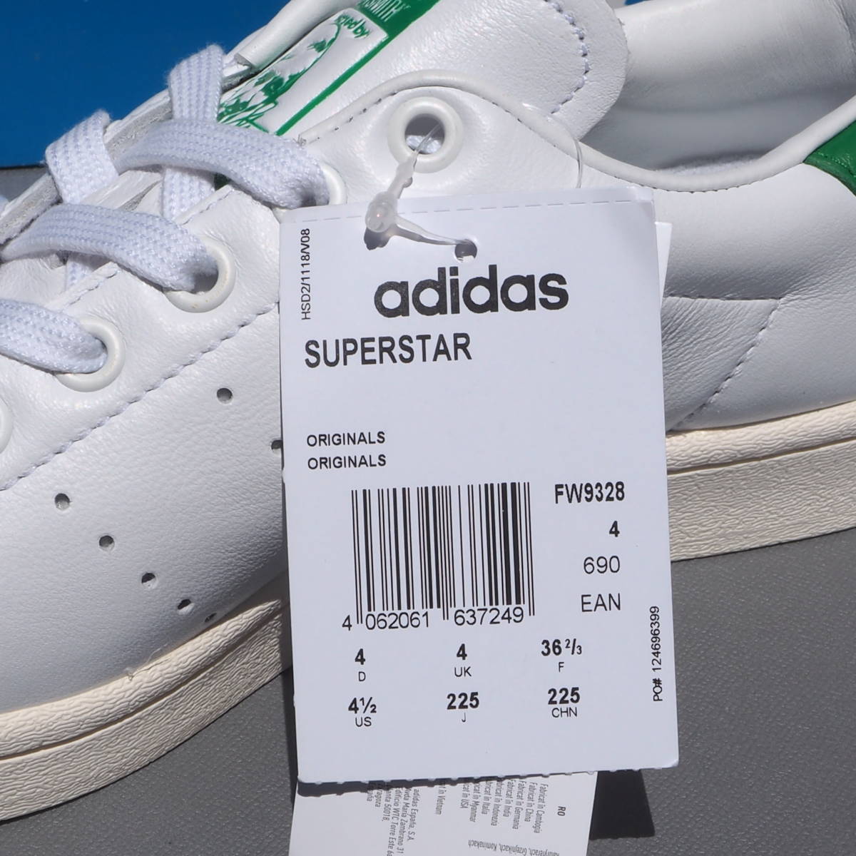 デッド!! 新品 19年製 22,5cm adidas SUPER STAR STANSMITH スーパースター スタンスミス 白x緑 天然皮革レザー FW9328の画像7