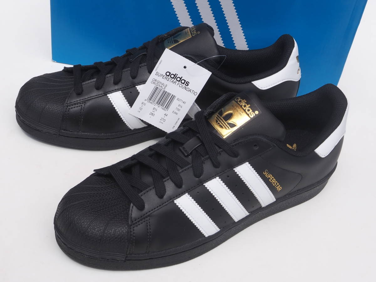 デッド!! US 10 /28cm 新品!! レア!! 18年製 USA企画 adidas スーパースター SUPERSTAR FOUNDATION 黒ｘ白 金ベロ　天然皮革_画像2