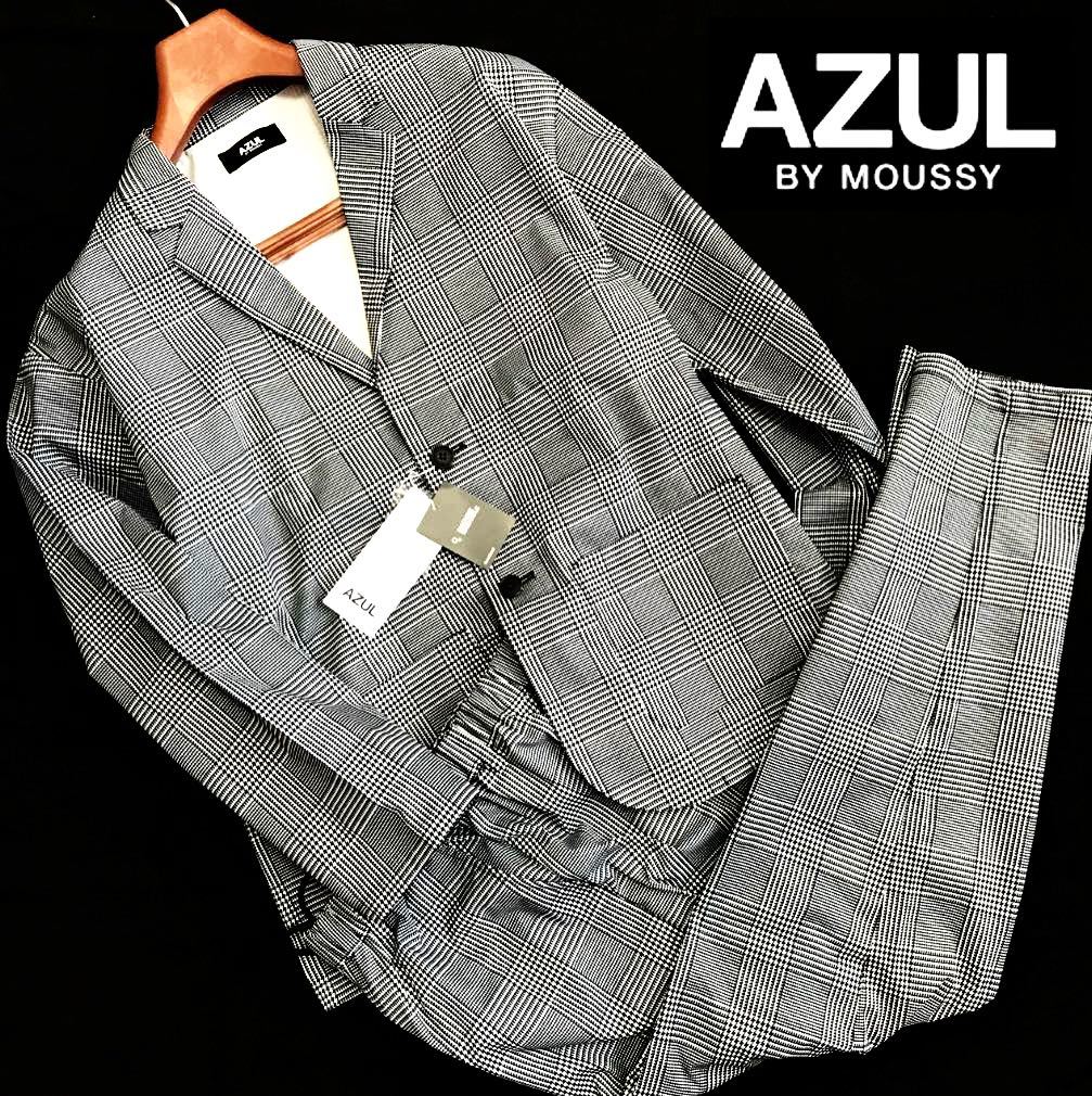 新品【L-XL】黒 チェック アズールバイマウジー AZUL BY MOUSSY　リラックス イージー セットアップ スーツ テーラード ジャケット パンツ