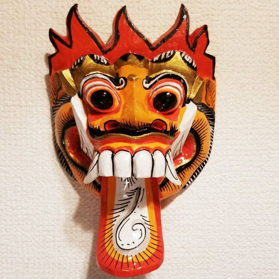 バロン 木彫り マスク バリ島 お面 インドネシア アジアン 新品 未使用 聖獣 獅子 魔除け 壁掛