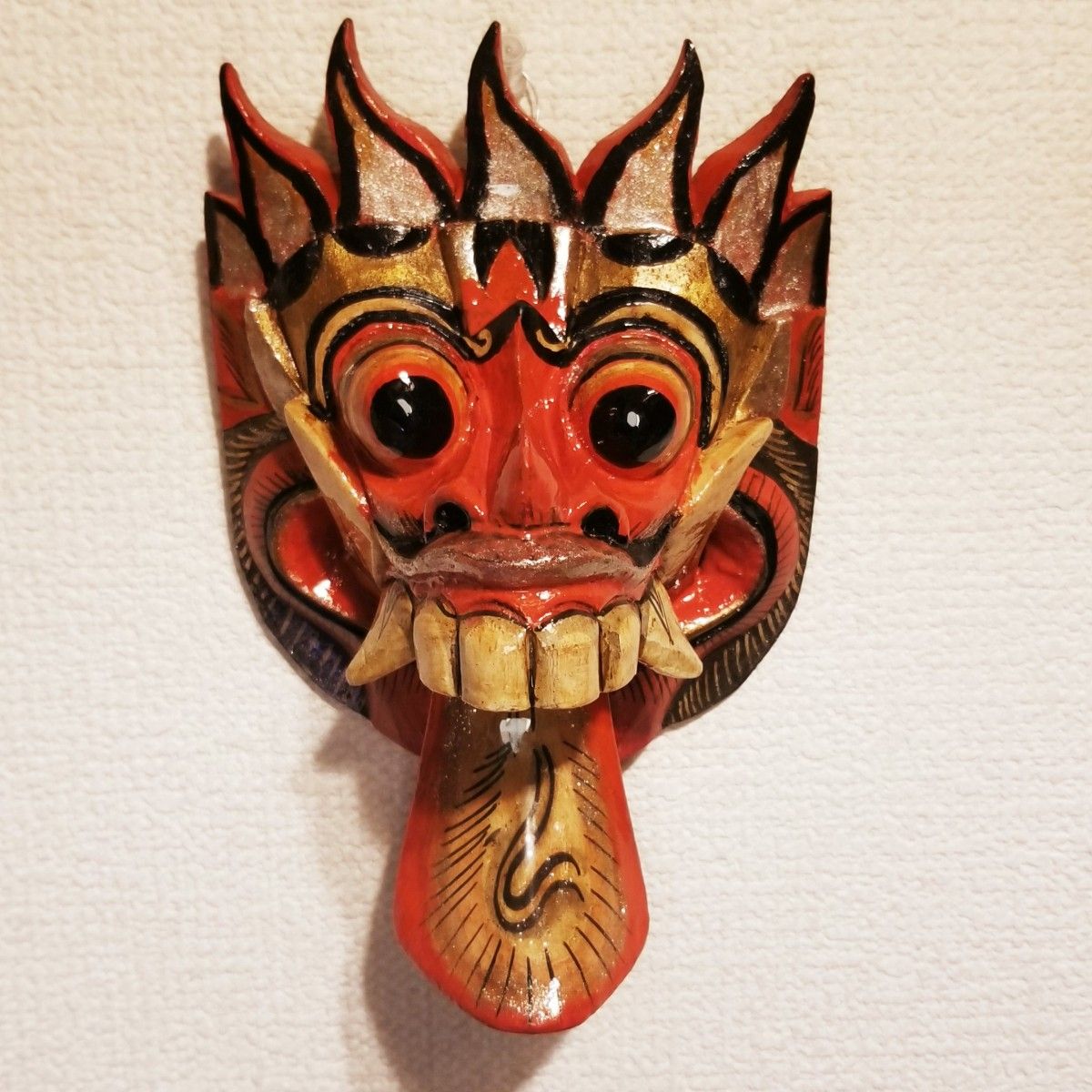 バロン 木彫り マスク お面 バリ 壁掛け アジアン 新品 未使用 ハンドメイド オリジナル アンティーク風 聖獣