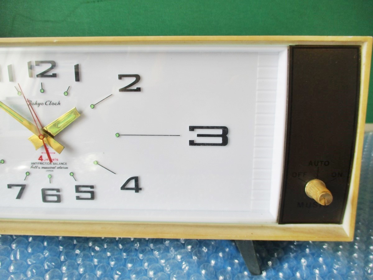  настольные часы Tokyo часы музыкальная шкатулка красный ... сигнализация глаз ... часы Showa Retro редкостный подлинная вещь коллекция рабочее состояние подтверждено утиль 