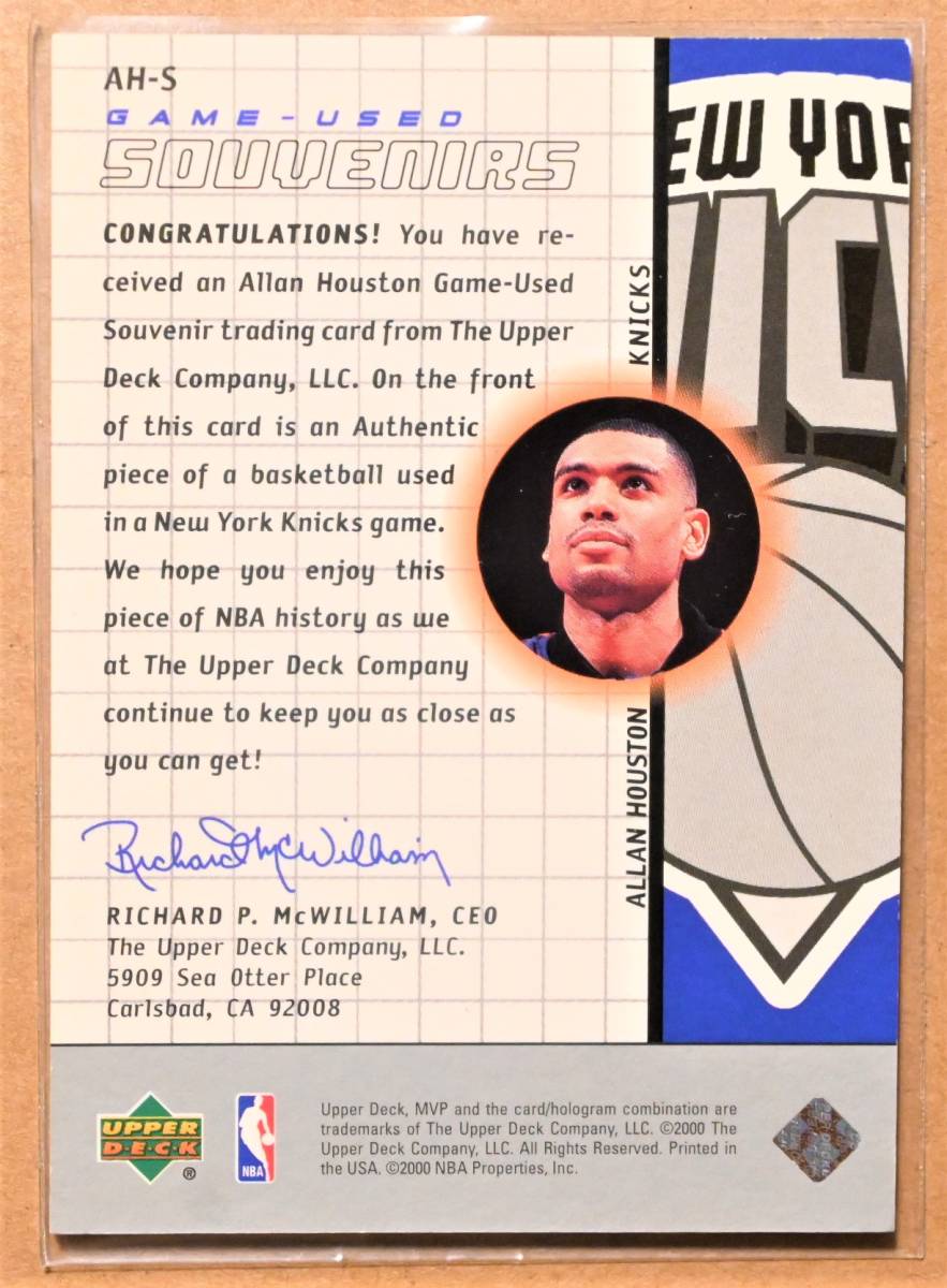 ALLAN HOUSTON (アラン・ヒューストン) 2000 GAME-USED SOUVENIRS トレーディングカード 【NBA ニューヨーク・ニックス New York Knicks】_画像2