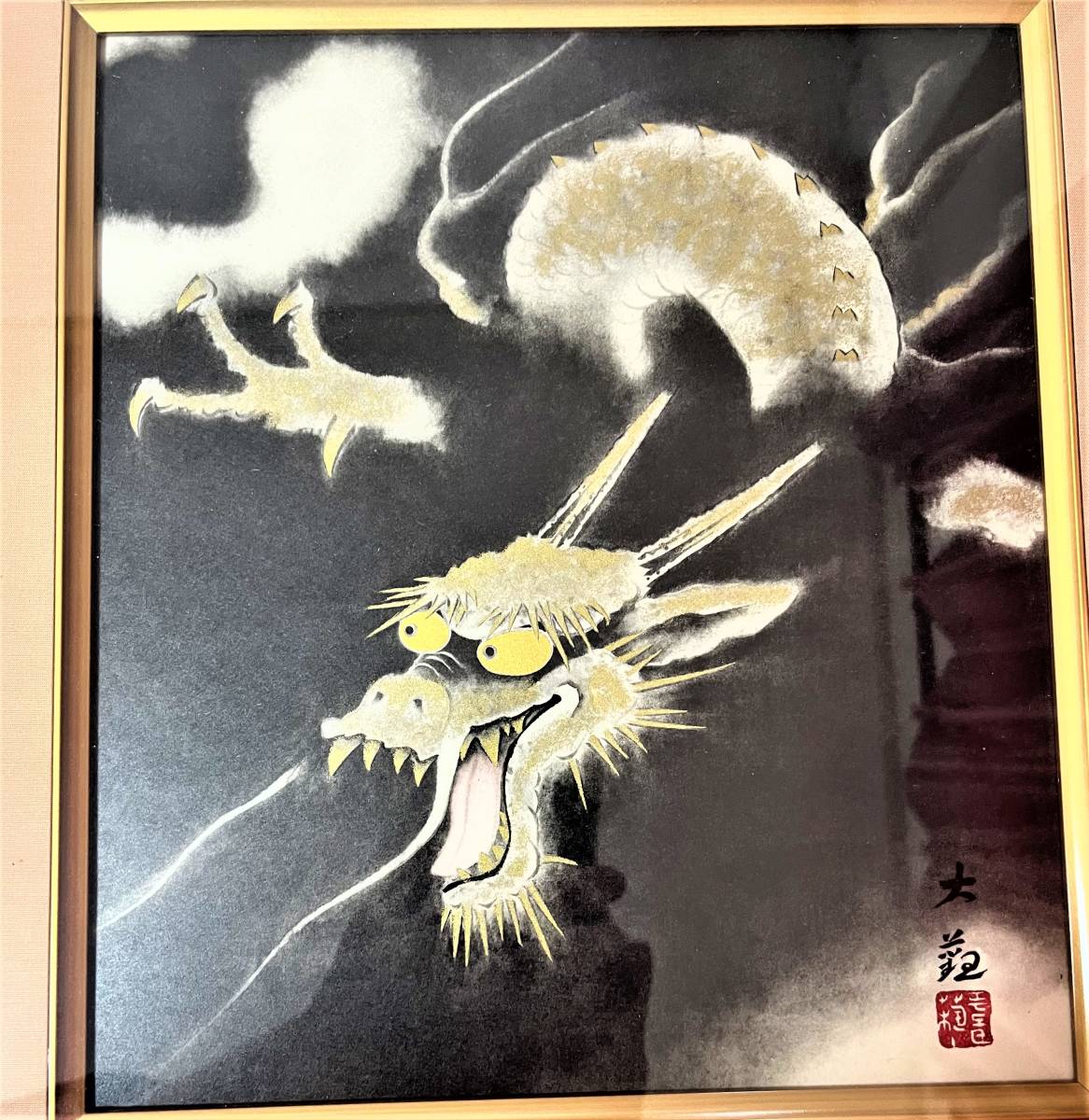 金龍　色紙画　昇天の龍　肉筆　日本画　縁起　額縁入/絵井‐14_画像2