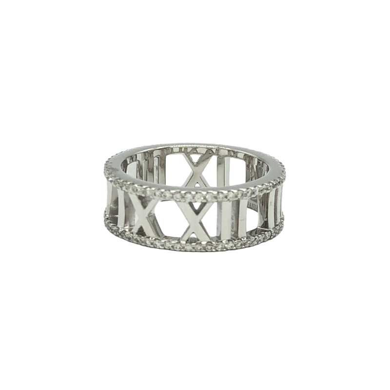  Tiffany TIFFANY&CO open Atlas full diamond ring K18 white gold jewelry #12 used 