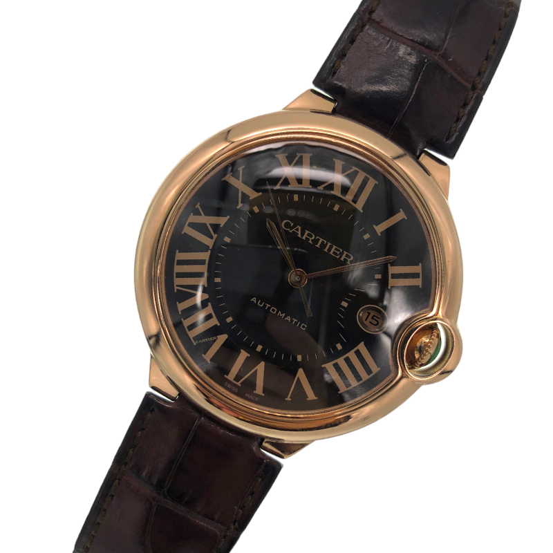 カルティエ Cartier バロンブルーLM W6920037 ブラウン K18PG/クロコダイルレザーベルト 腕時計 ユニセックス 中古_画像1