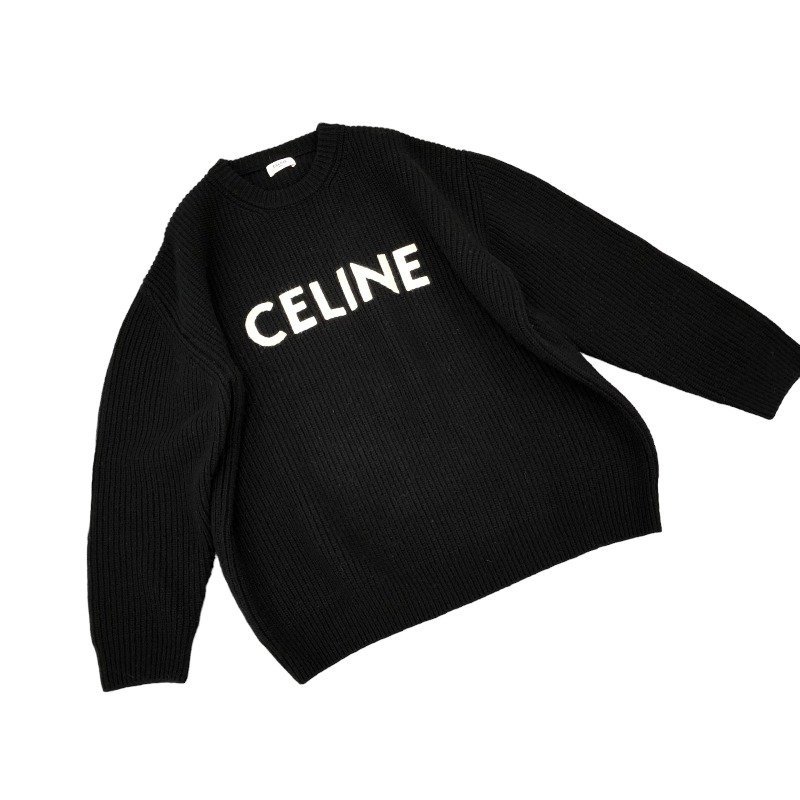 独創的 ★☆★ セリーヌ CELINE オーバーサイズ セーター ウール 2A09T423P XS ブラック ロゴ レディース USED 送料無料 XSサイズ以下