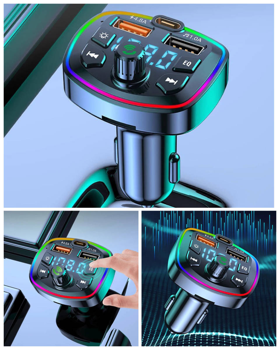 Bluetooth5.0 FM передатчик зарядное устройство зарядка музыка воспроизведение одновременно зарядка "свободные руки" смартфон прикуриватель SD карта USB беспроводной автомобильный Rainbow 