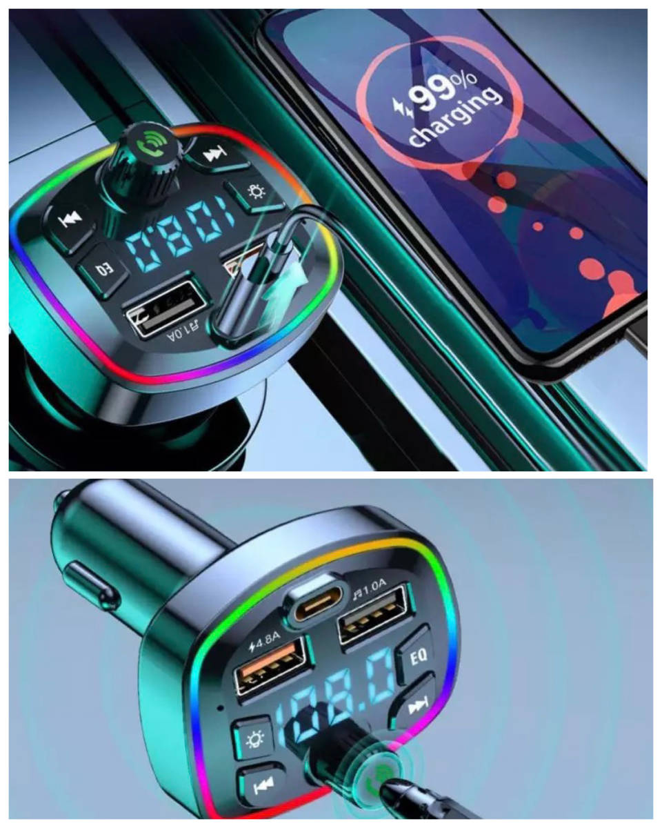 Bluetooth5.0 FM передатчик зарядное устройство зарядка музыка воспроизведение одновременно зарядка "свободные руки" смартфон прикуриватель SD карта USB беспроводной автомобильный Rainbow 