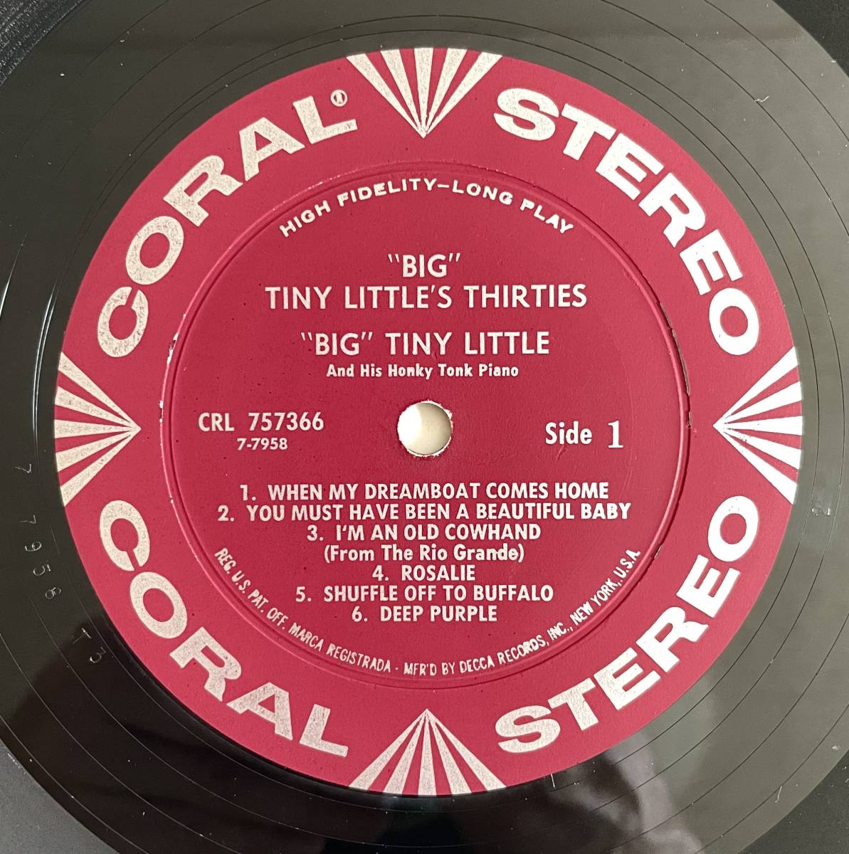 BIG TINY LITTLE'S THIRTIES 米盤オリジナル STEREO CORAL CRL-75366 LPレコード 1961年★US ビッグ・タイニー・リトル ラグタイム・ピアノ_画像5