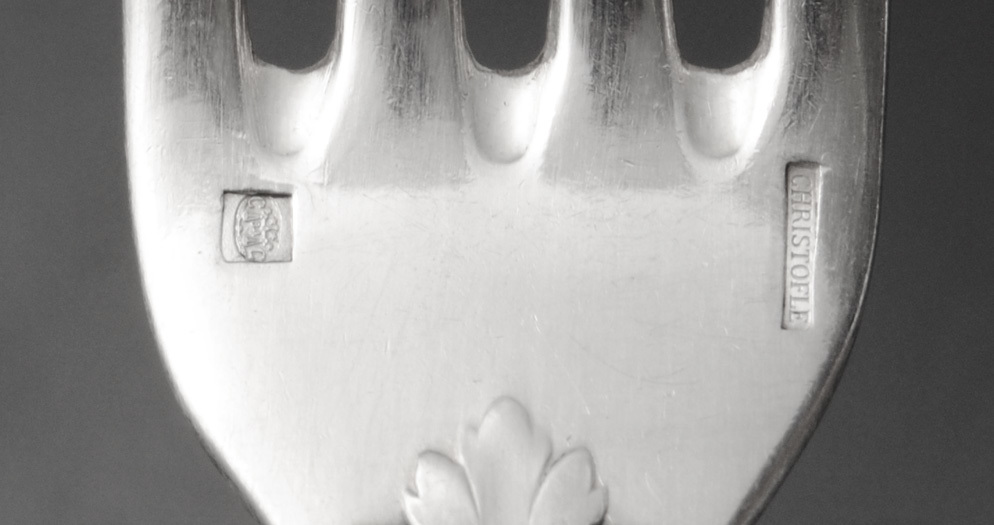 クリストフル 上級作リュバン 高級版 ルイ16世フィレ&リュバン 純銀P 華麗21.5cm 大型テーブルフォーク 6点セット(カトラリー