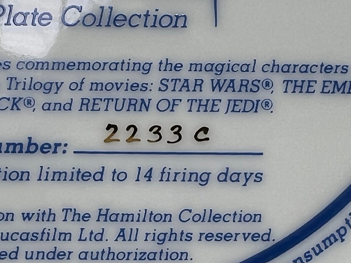 【美品・大阪発】Hamilton Collection STARWARS 置皿 Plate Number 2233c_画像10