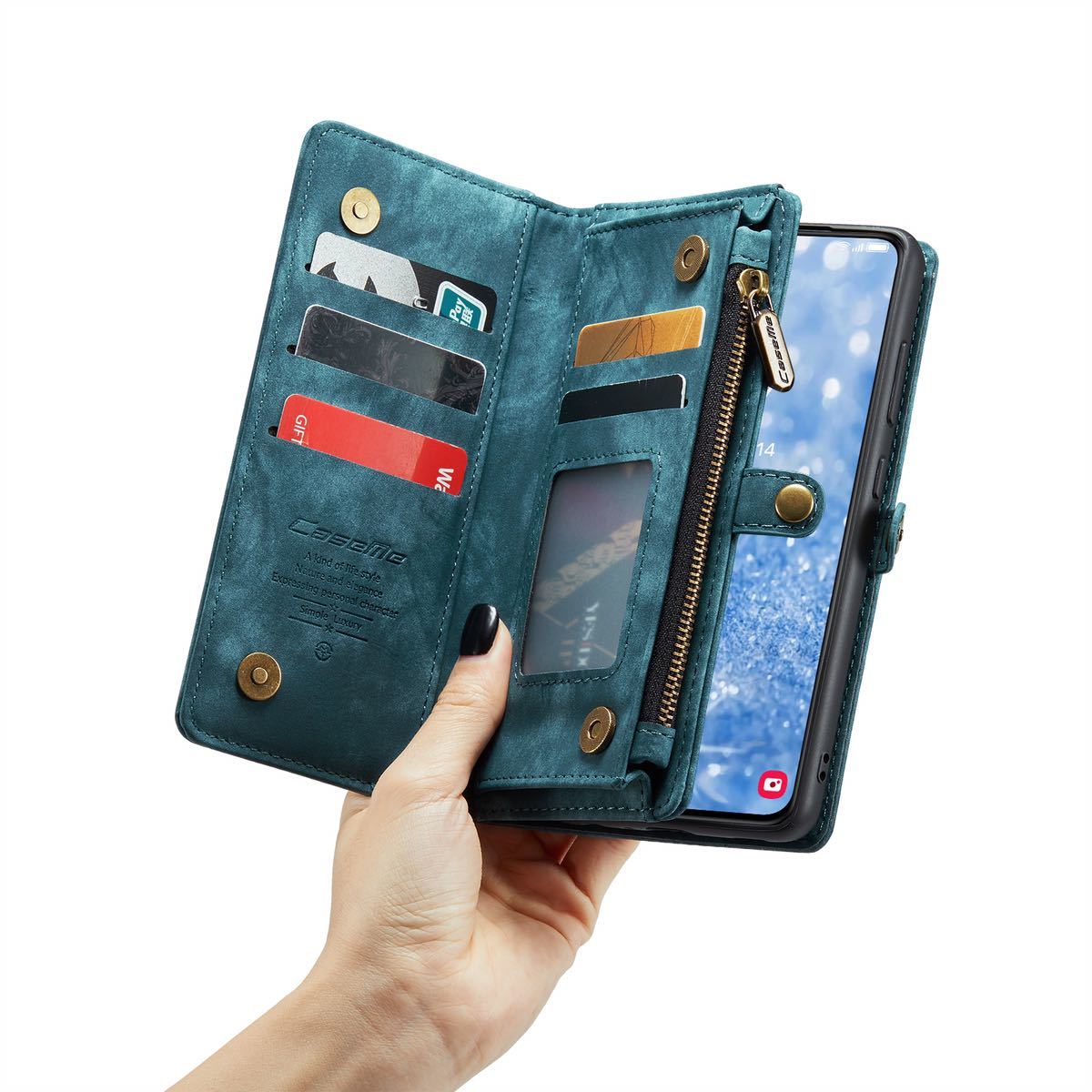 Galaxy S23 レザーケース ギャラクシー s23 ケース　galaxy s23 カバー SC-51D SCG19 手帳型 財布型 カード収納 ストラップ付き ブルー