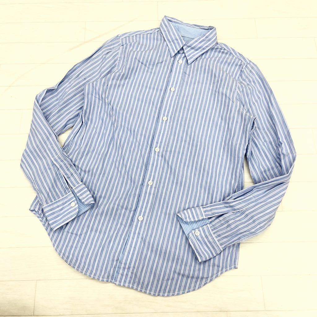 1132◎ UNITED ARROWS PINK LABEL ユナイテッドアローズ トップス シャツ 長袖 フルボタン ストライプ ブルー レディースMの画像1