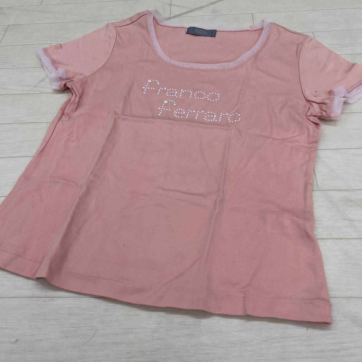 1142◎ FRANCO FERRARO フランコフェラーロ トップス tシャツ カットソー 半袖 ビジュー ロゴ ピンク レディース3の画像3