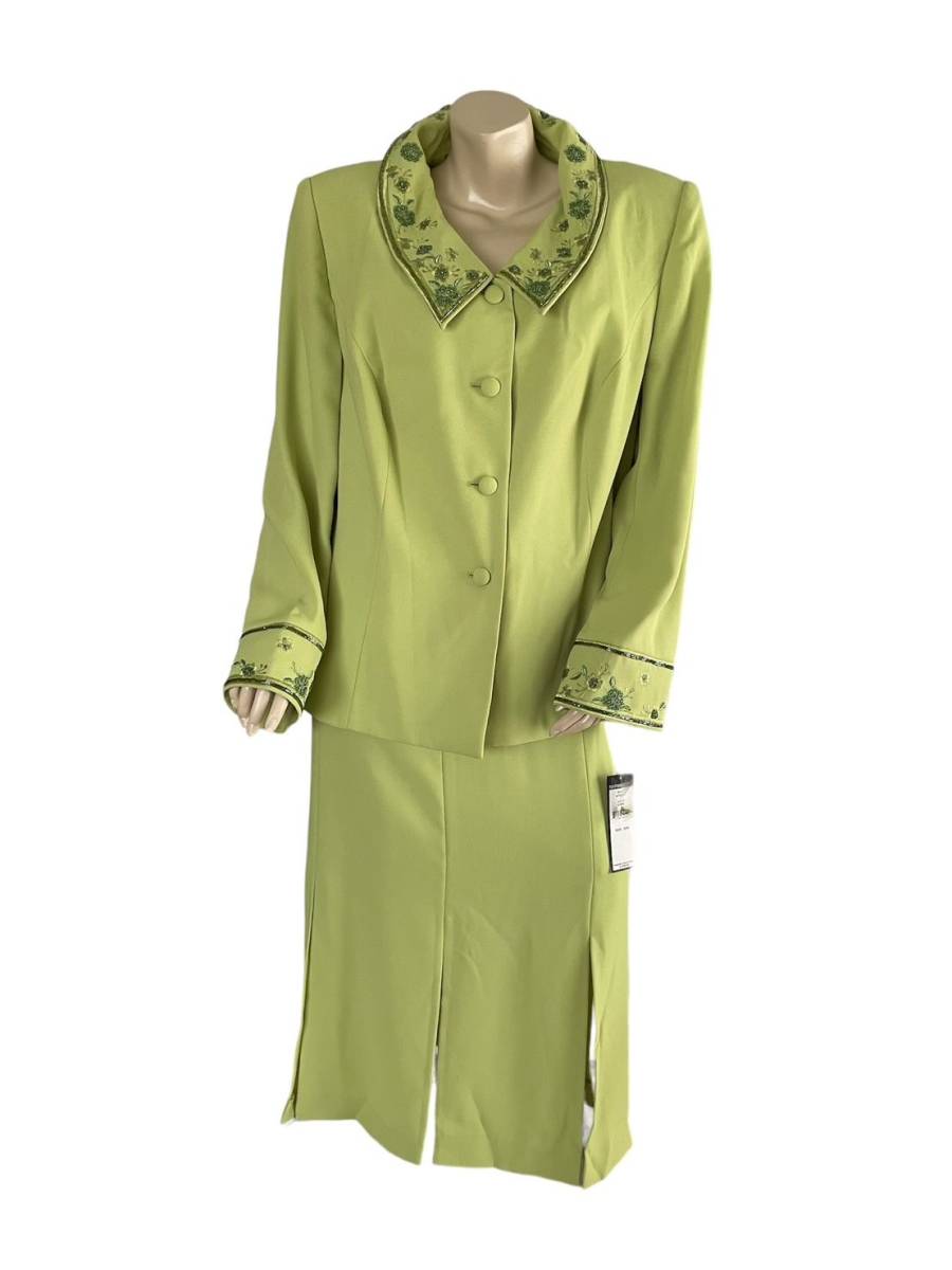 NYP SUITS unused large size ... green beads embroidery 8 sheets is . skirt suit US size 20W 4L~