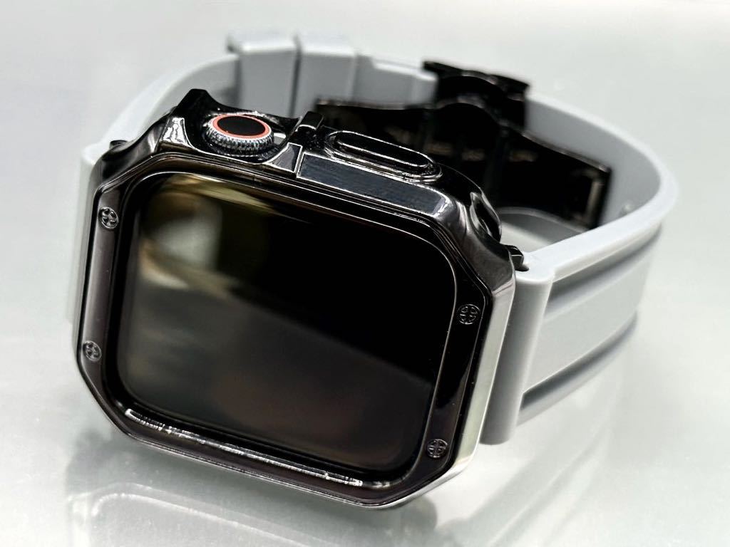 グレー&ブラック アップルウォッチバンド ラバーベルト Apple Watch カバー　ケース メンズ レディース 38mm40mm41mm42mm44mm45mm