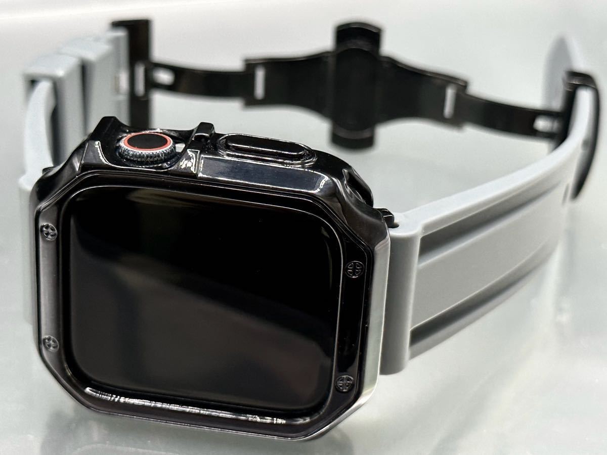 グレー&ブラック アップルウォッチバンド ラバーベルト Apple Watch カバー　ケース メンズ レディース 38mm40mm41mm42mm44mm45mm