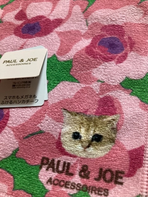 PAUL&JOE ポール&ジョー ハンカチ　スマホも拭ける　pお花柄ねこ_画像3