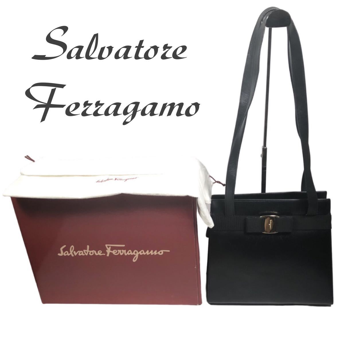 Ferragamo フェラガモ ヴァラ レザー ショルダーバッグ 黒 ブラック-