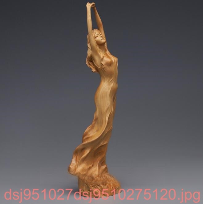 ヌード 女性像 裸婦像 東洋彫刻 天然木 置物 職人手作り 柘植製高級木彫り_画像6