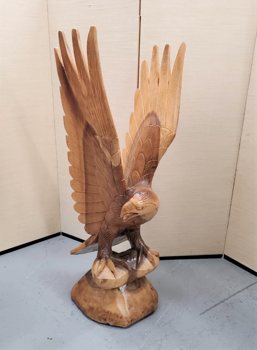 高級ブランド ▽引取限定 長野県伊那市 鷹の置物 木彫り インテリア