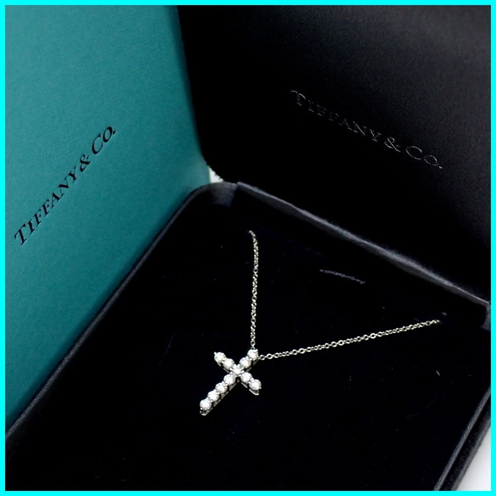 □未使用 Tiffany&Co./ティファニー クロスダイヤ プラチナネックレス 約40.5cm/Pt950/ケース・外箱付き/アクセサリー&1906000022