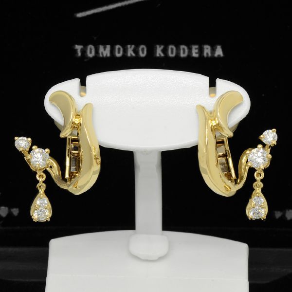 K18 0.37ct 小寺智子 ダイヤモンド イヤリング 6.7g 仕上済 ティアドロップ スイング 18金イエローゴールド YG TOMOKO KODERA 3012518の画像1