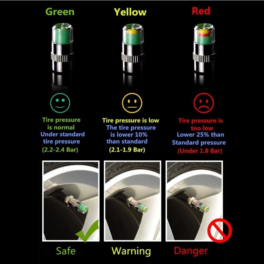 4 piece set! easy installation! tire. empty atmospheric pressure . usually monitoring! air check valve(bulb) alert tire valve cap analogue empty atmospheric pressure sensor!