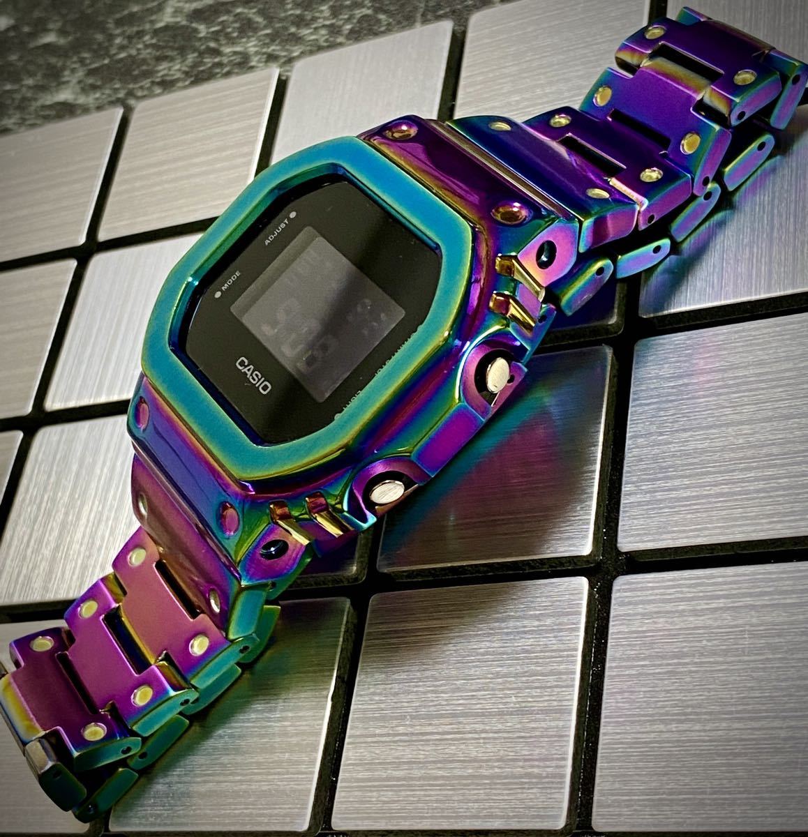 G-SHOCK DW5600用 カスタムセット メタル カシオーク Gショックカスタム　オーロラレインボーコーティング