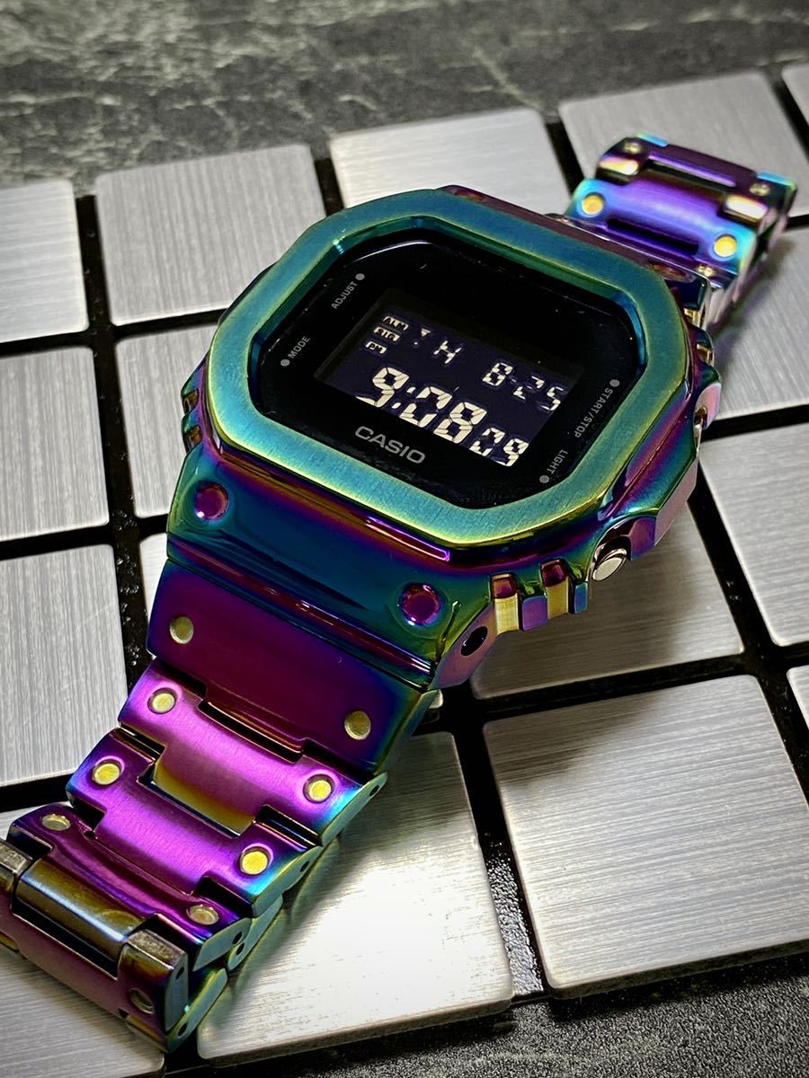 G-SHOCK DW5600用 カスタムセット メタル カシオーク Gショックカスタム　オーロラレインボーコーティング