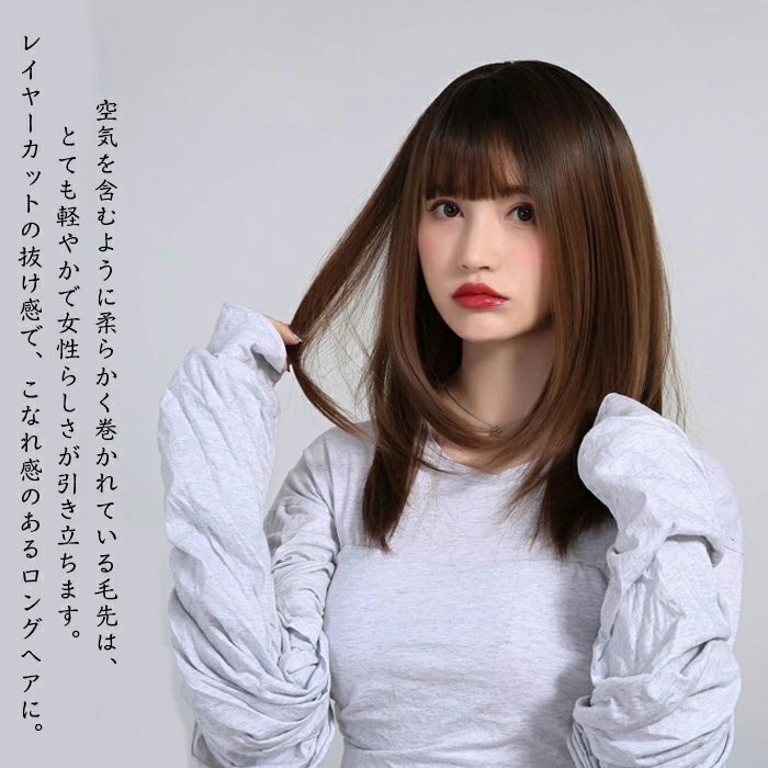 ウィッグ ロング フルウィッグ セミロング かつら レディース 女装 自然 wig ストレート ぱっつん前髪 カツラ 女性 ★黒茶色_画像3