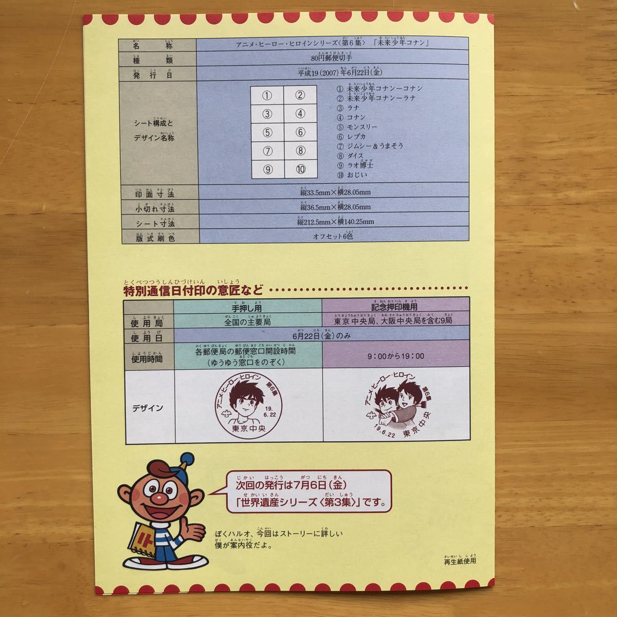 未来少年コナン　切手　８０円　１０枚　平成１９年６月２２日_画像5