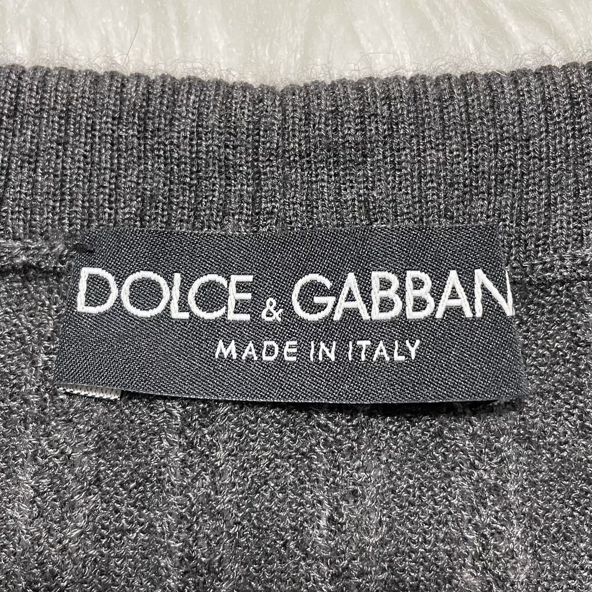 本物 ドルチェ＆ガッバーナ 刻印装飾 半袖 ニット セーター 36 ダークグレー 濃灰色 カシミヤ＆シルク ドルガバ DOLCE&GABBANAの画像2