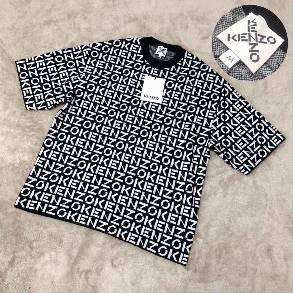 未使用★KENZO ケンゾー Tシャツ MONOGRAM OVERSIZE モノグラム オーバーサイズ ロゴ文字 総柄 白 黒 Mサイズ 高田賢三 伸縮性_画像1