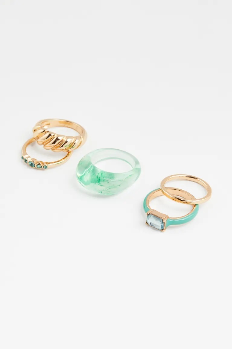 ##H&M## новый товар кольцо 5 шт. комплект (M|L) Gold цвет | бирюзовый цвет 