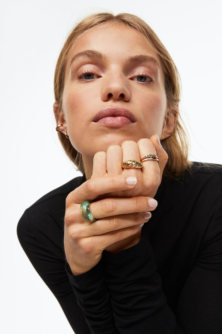 ##H&M## новый товар кольцо 5 шт. комплект (M|L) Gold цвет | бирюзовый цвет 