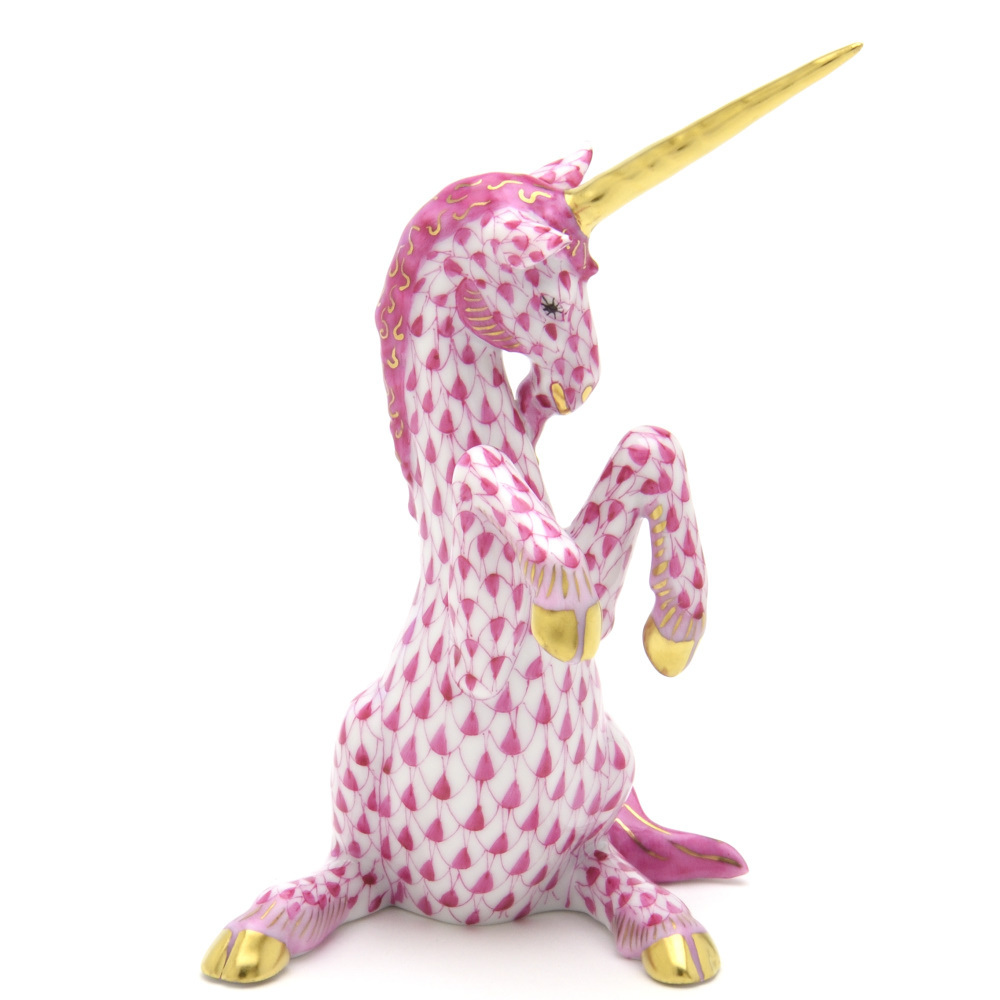 出産祝い  置物 フィギュリン 磁器製 手描き 金彩仕上げ ピンクの鱗模様 一角獣 ユニコーン ヘレンド(Herend) 飾り物 新品 ハンガリー製 その他