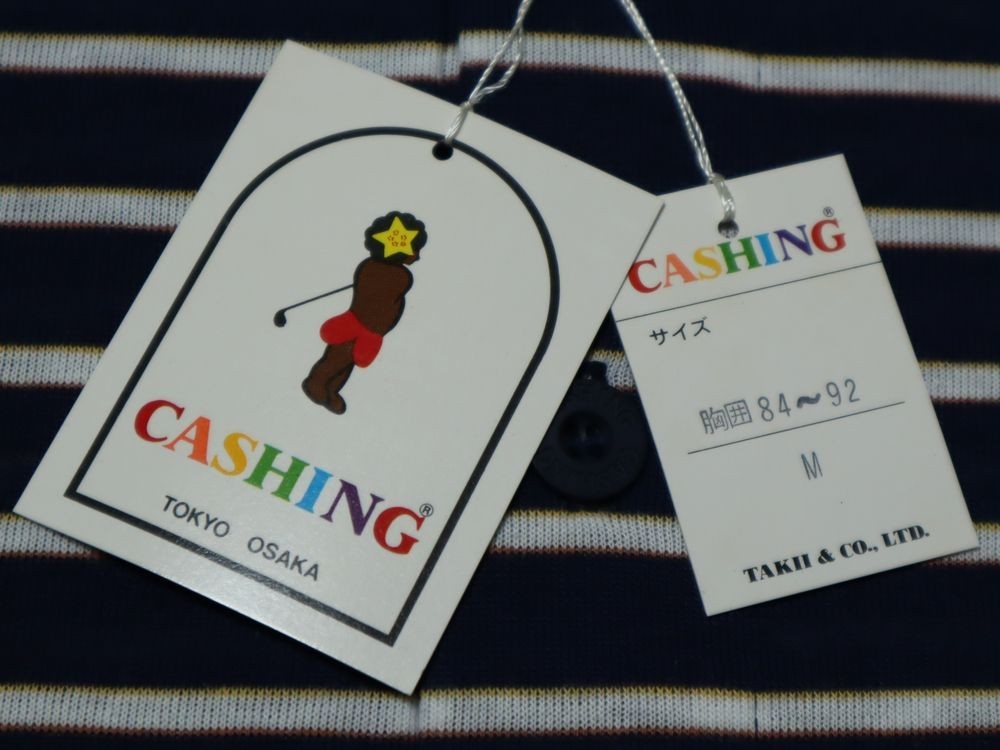 デッドストック 1wash 70s 80s CASHING ビンテージ ボーダー 半袖 ポケット付 ポロシャツ シングルステッチ M サイズ ネイビー 紺 (Tシャツ_画像5