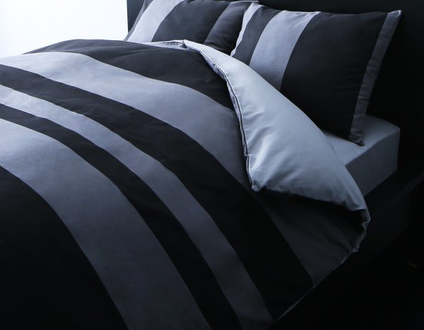 ボーダー柄 掛け布団カバー 単品 ダブルサイズ 色-ブラック-グレー /日本製 綿100% 寝具 かけ ふとんかばー 掛カバー フトンカバー 洗濯可